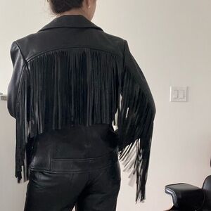 Vintage fringe authentic leather jacket